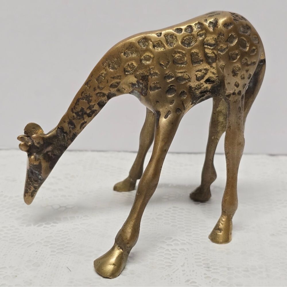 Vintage Solid Brass Giraffe Figurine Cottage Africa Boho Decor Paperweight